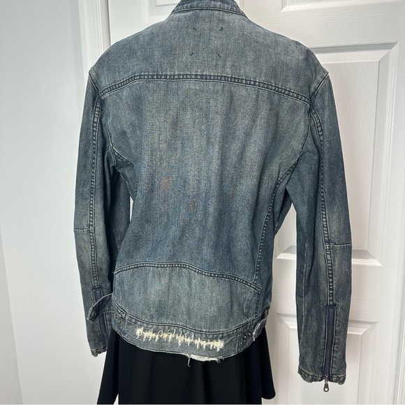 GUESS CAFE RACER jean jacket ZIP FRONT distressed blue denim UNISEX blue jean L - Picture 13 of 14